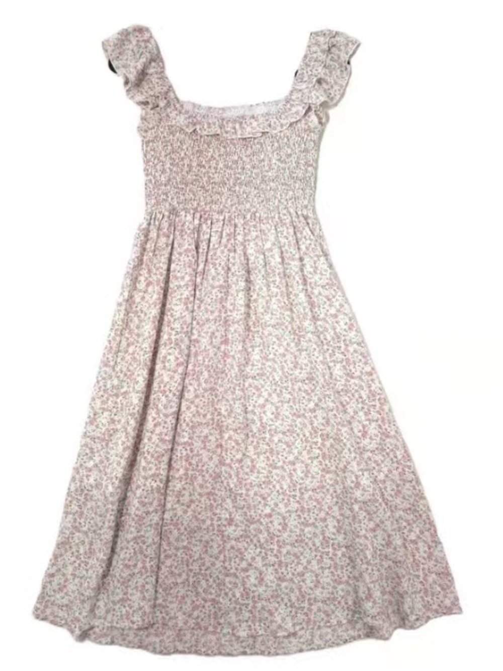 Smocked Midi Dress with Ruffle Straps — Pink Floral - Picture 2 of 2